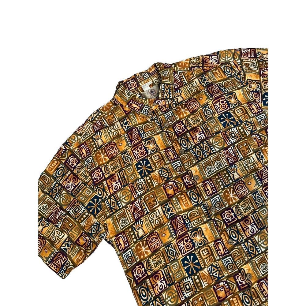Vtg Territory Ahead Shirt Mens XXL Button Up Aztec Tribal Barkcloth Camp 90s Y2K